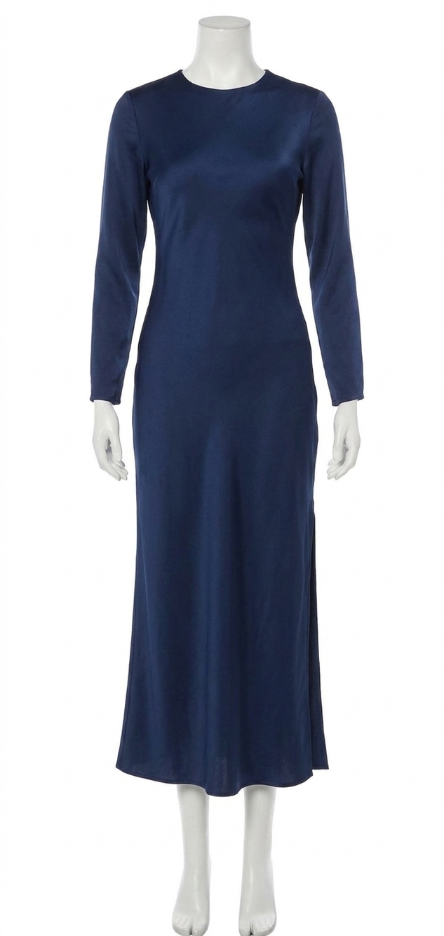 NEW BELLA DAHL bias long sleeve slip dress in dark azure